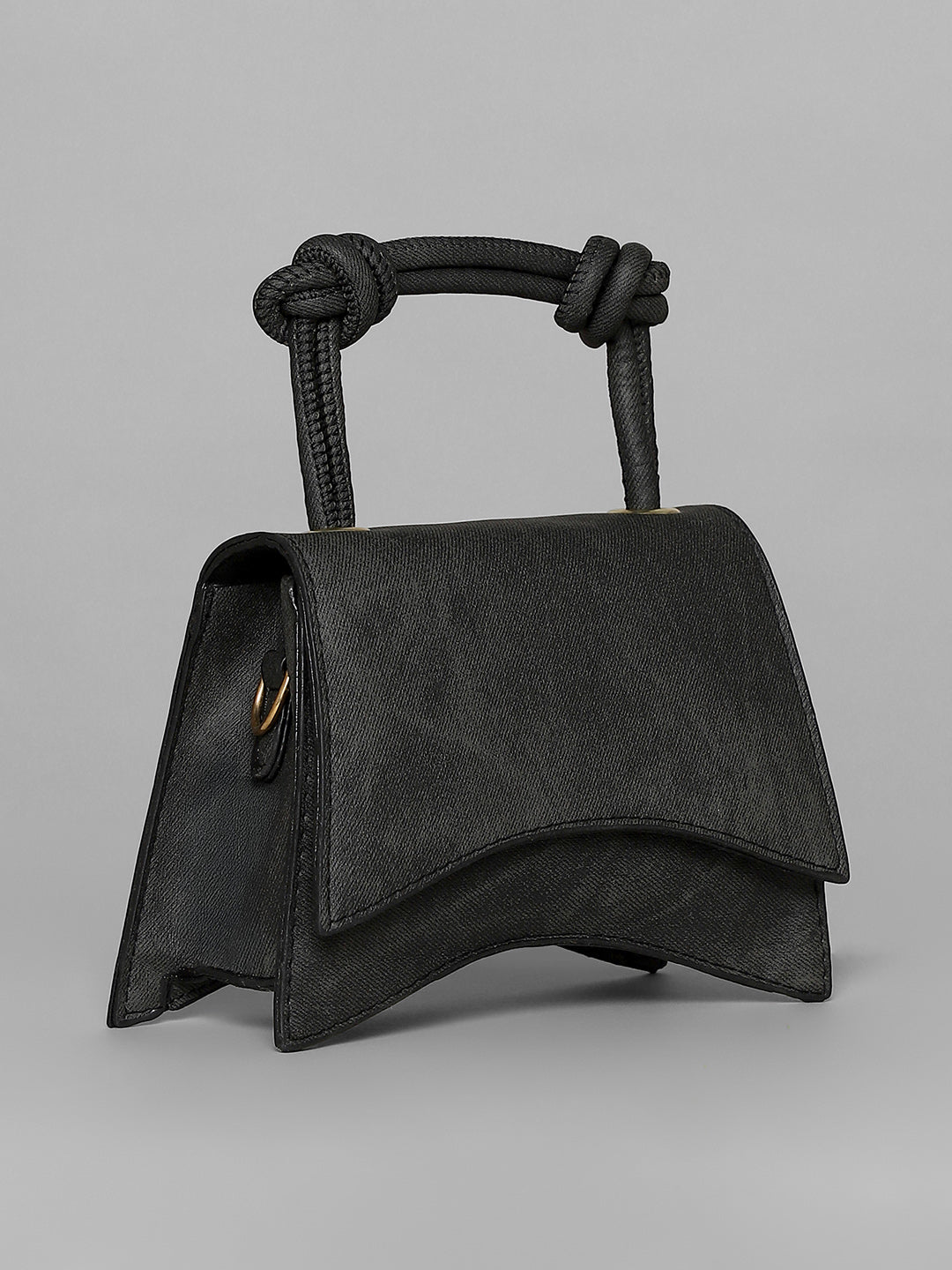 Washed-Concave Hand Bag - Charcoal Black