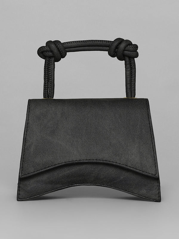 Washed-Concave Hand Bag - Charcoal Black