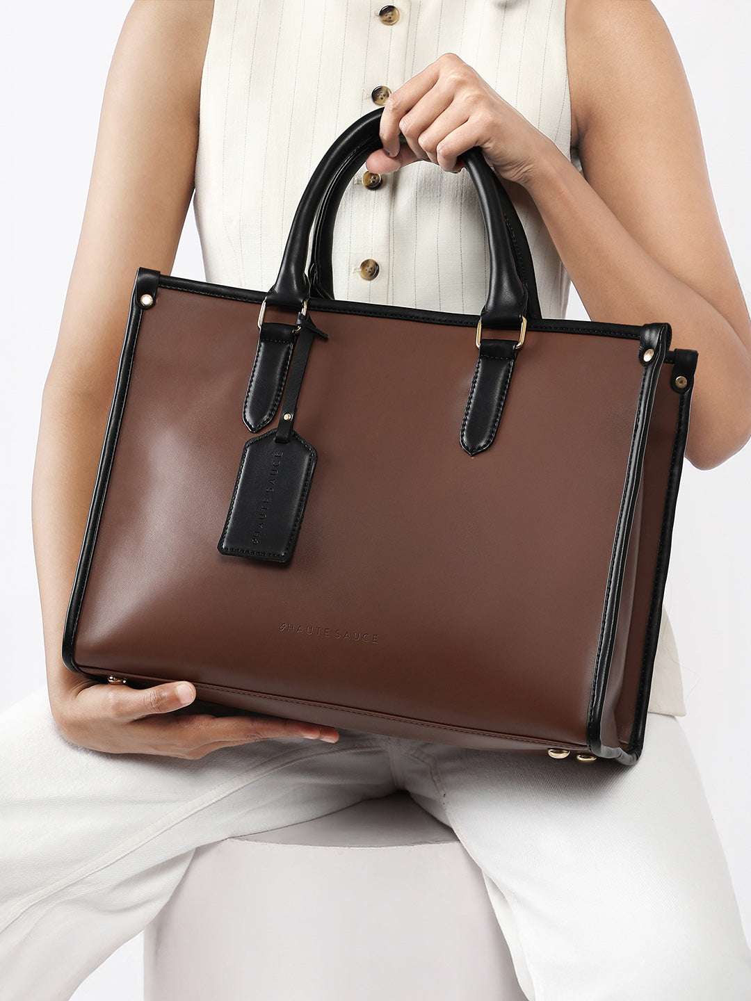 The Two-Tone Edge Office Bag - Chocolate Brown