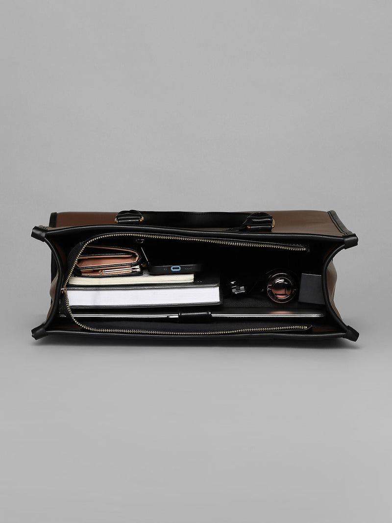 The Two-Tone Edge Office Bag - Chocolate Brown