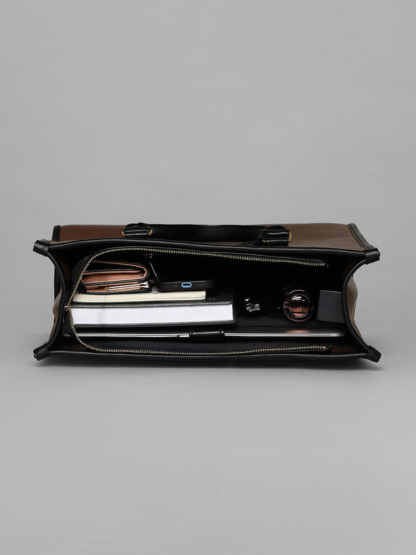 The Two-Tone Edge Office Bag - Chocolate Brown