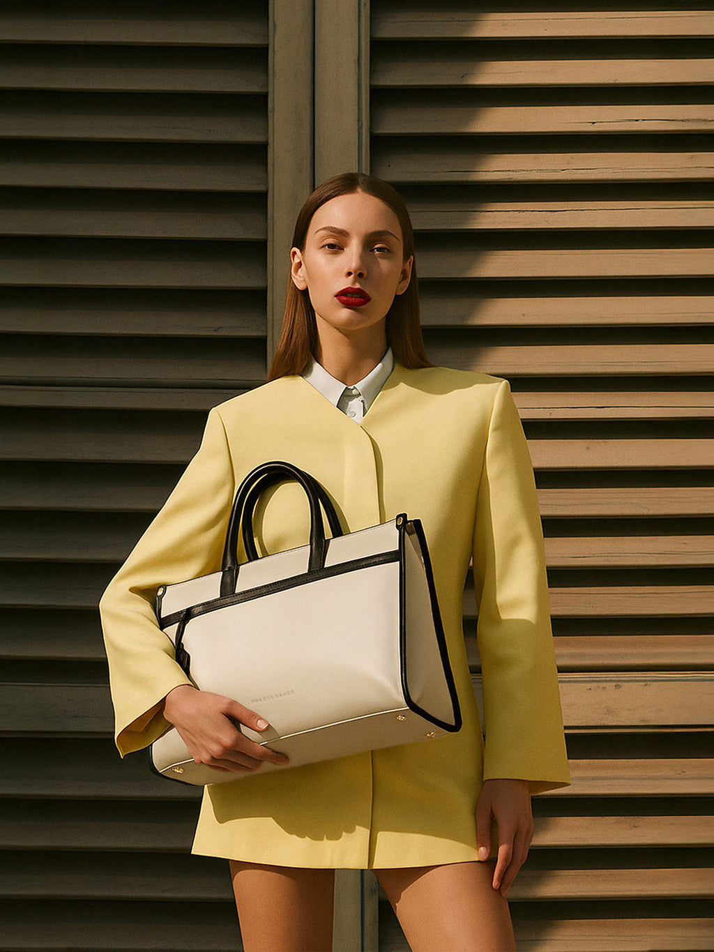 The Two-Tone Edge Office Bag - Cream White