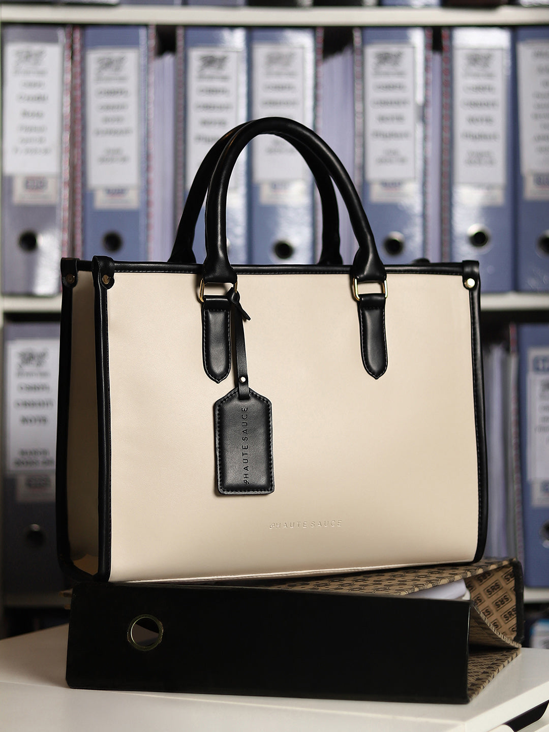 The Two-Tone Edge Office Bag - Cream White