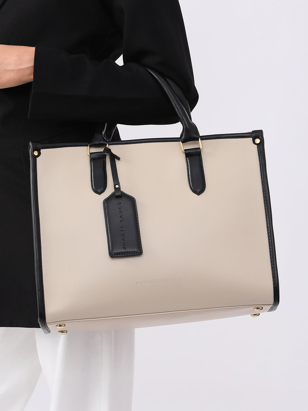 The Two-Tone Edge Office Bag - Cream White