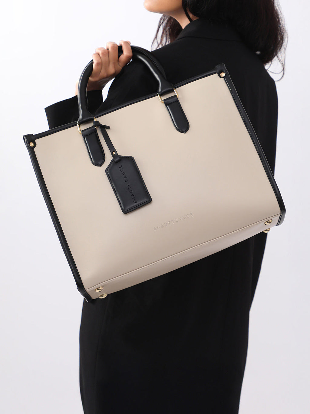 The Two-Tone Edge Office Bag - Cream White