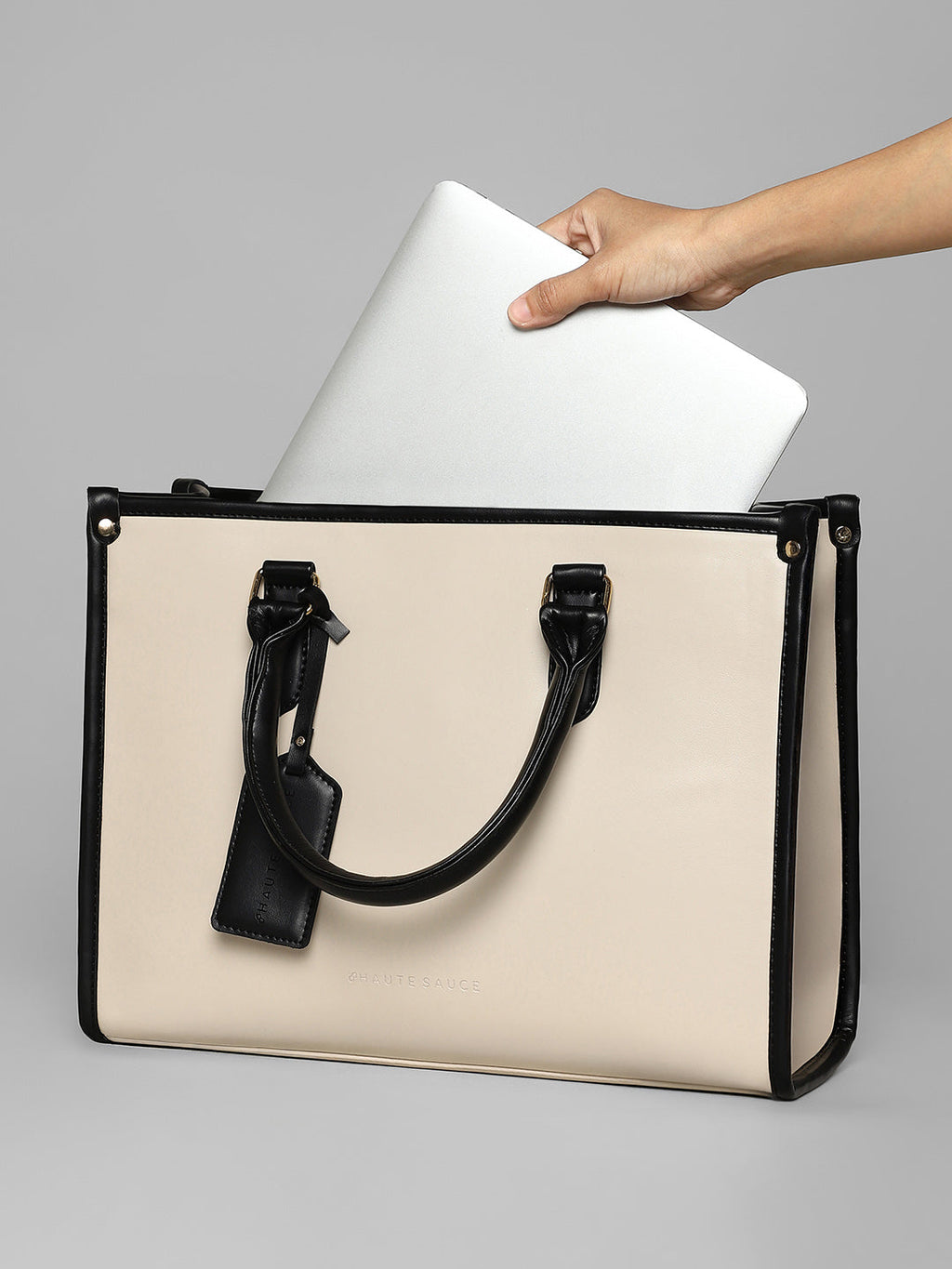 The Two-Tone Edge Office Bag - Cream White