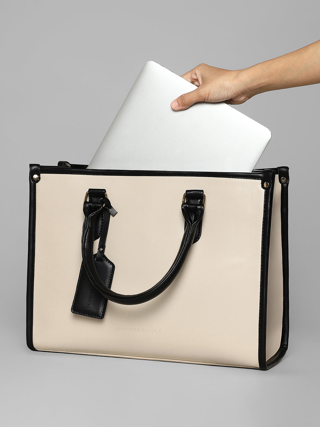 The Two-Tone Edge Office Bag - Cream White