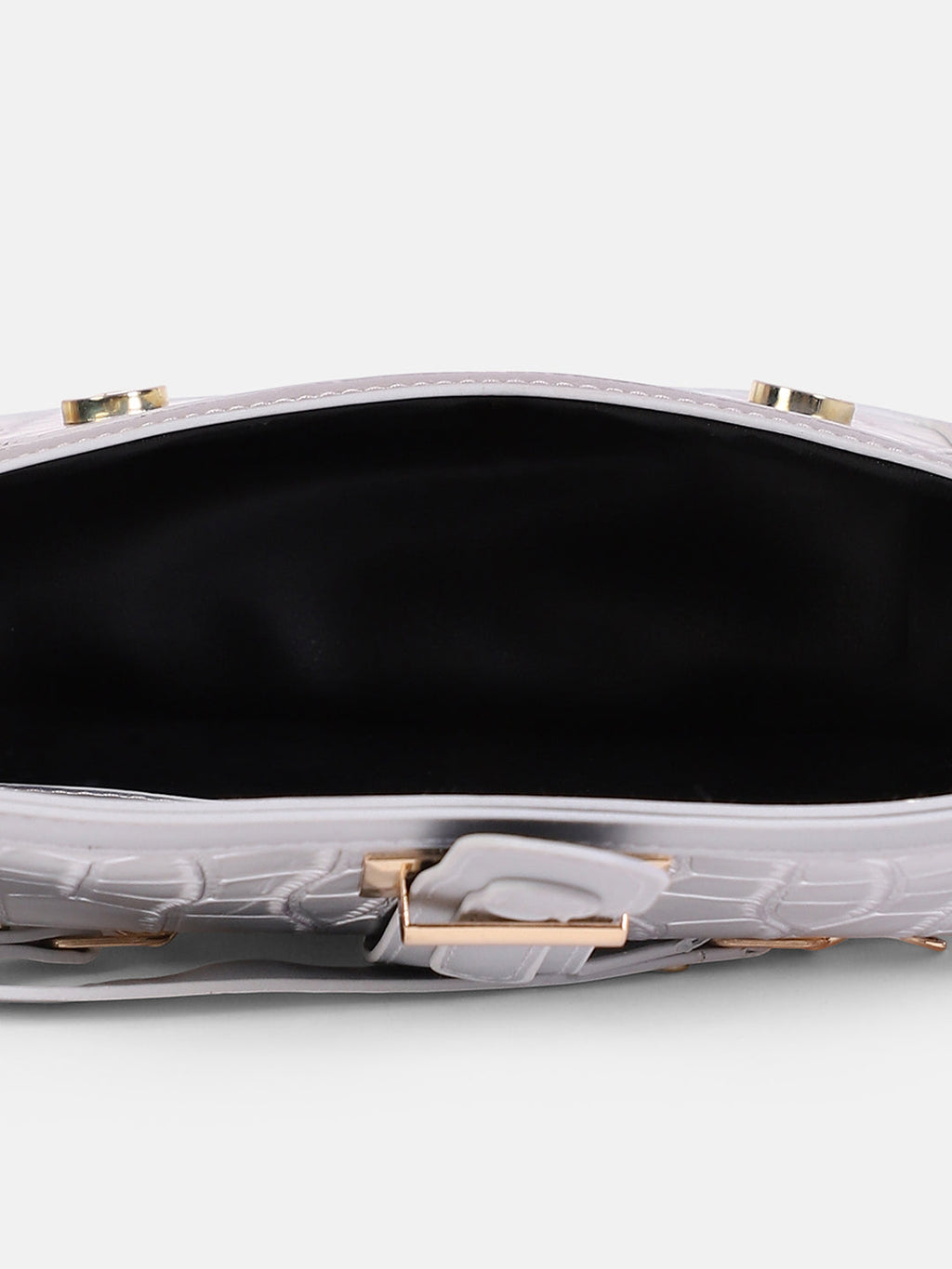 The Gator-Buckle Hand Bag - Metallic Silver