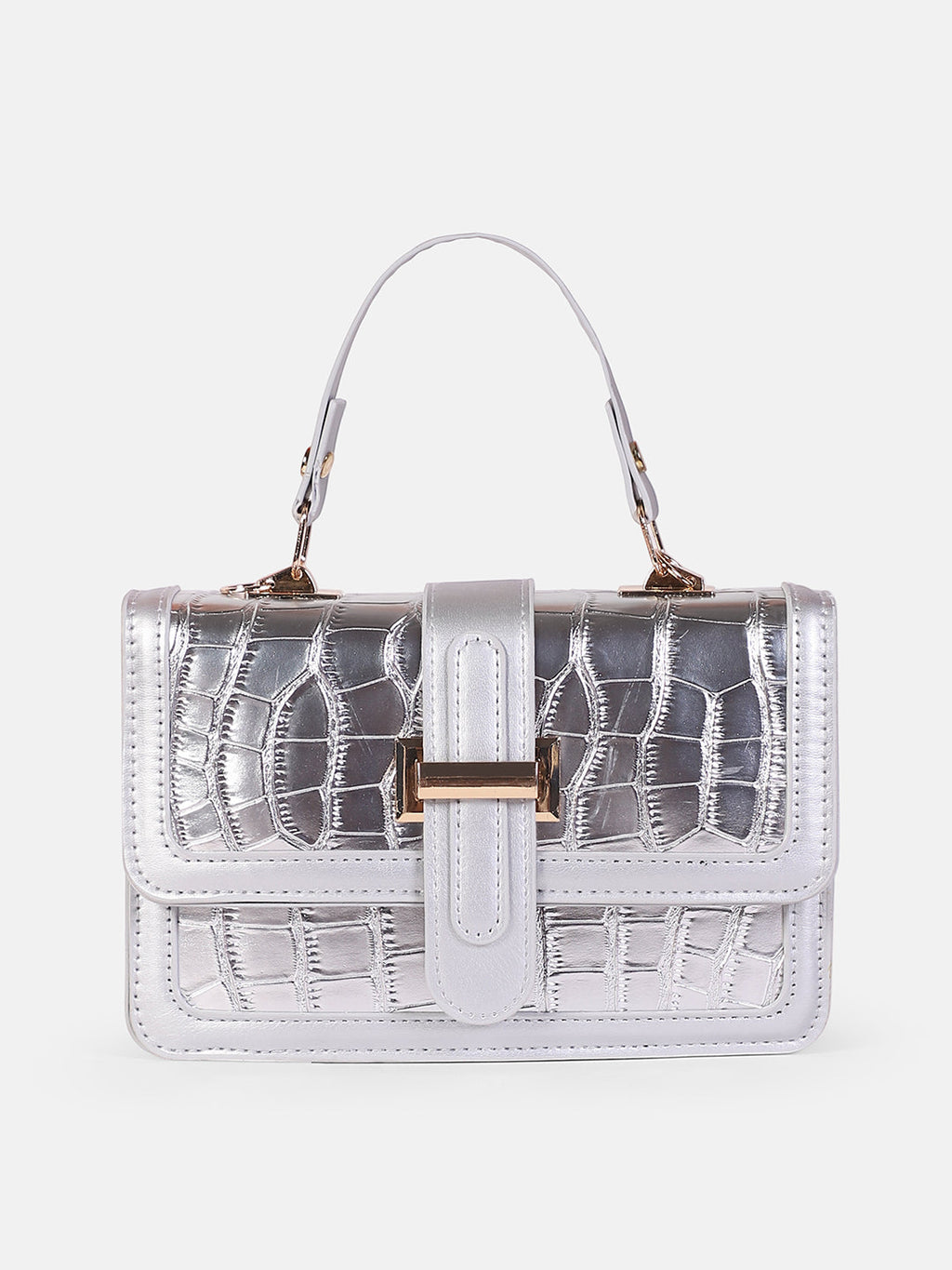 The Gator-Buckle Hand Bag - Metallic Silver
