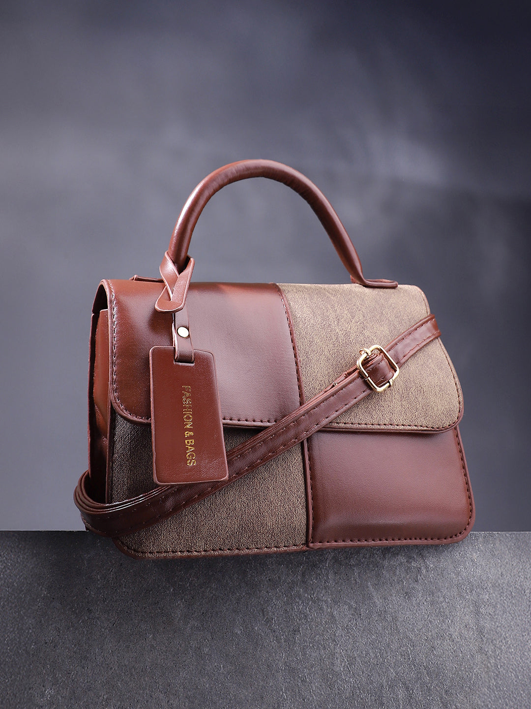 The Check-Block Hand Bag - Tan brown