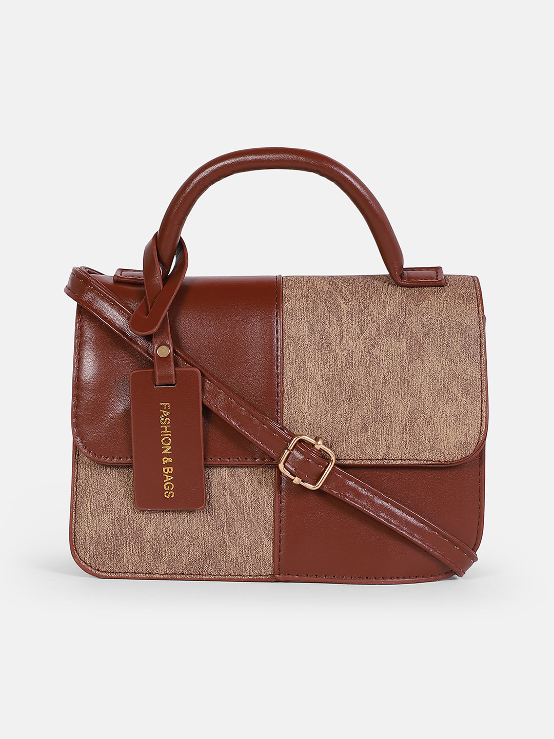 The Check-Block Hand Bag - Tan brown