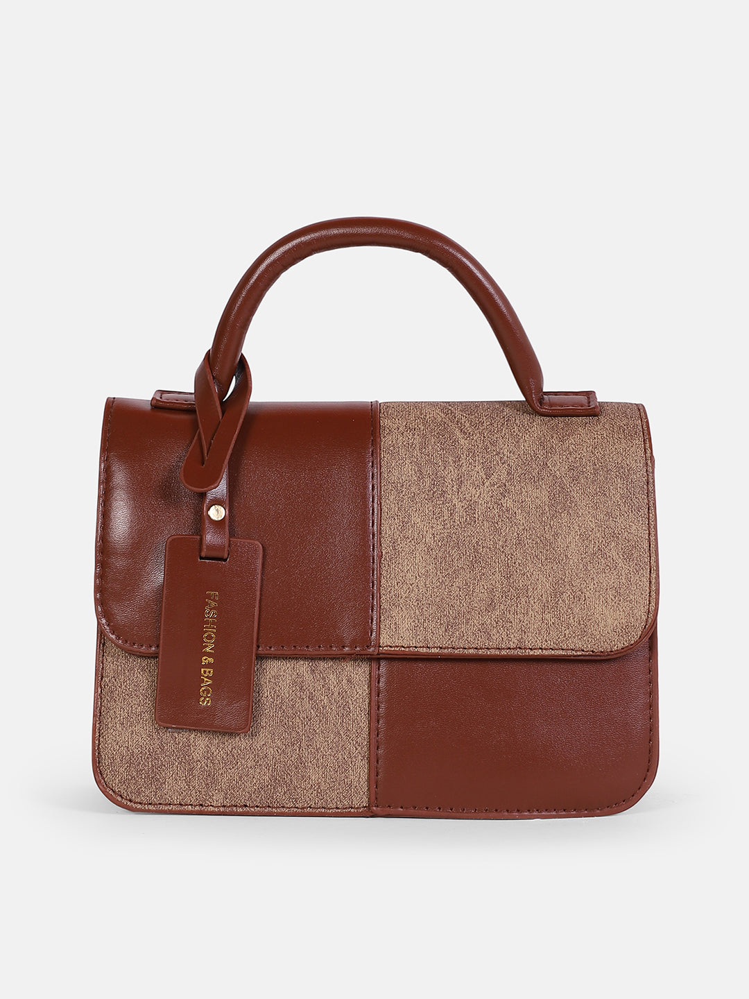 The Check-Block Hand Bag - Tan brown