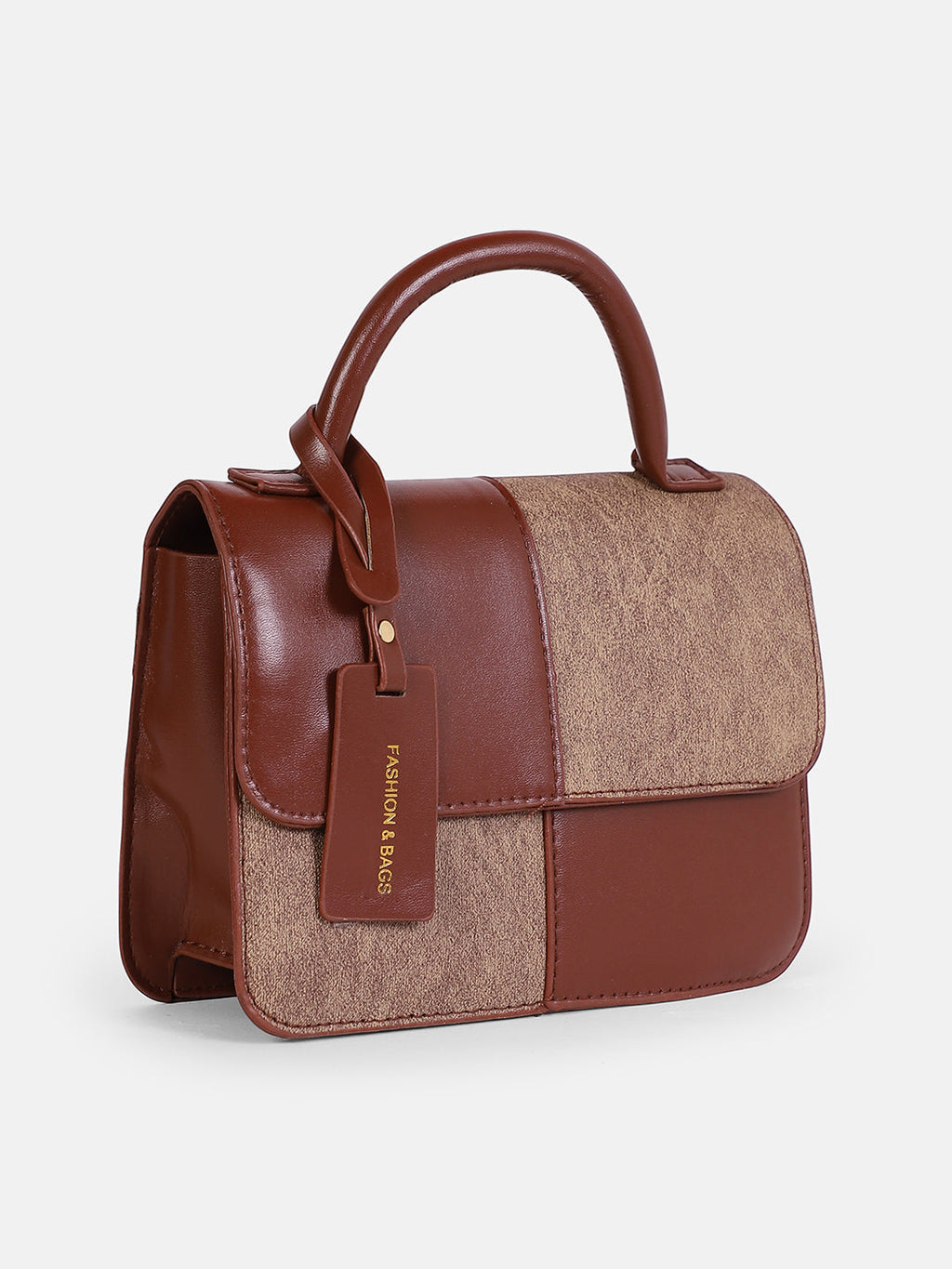 The Check-Block Hand Bag - Tan brown