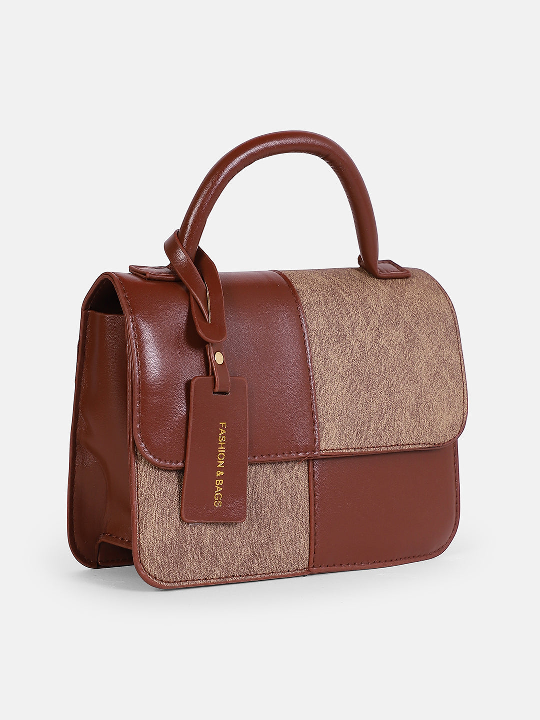 The Check-Block Hand Bag - Tan brown