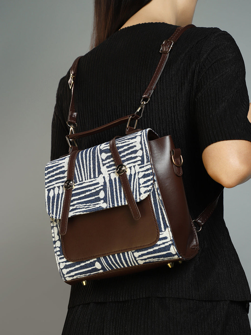 The Indie-Folk Backpack - Indigo Blue & Chocolate Brown