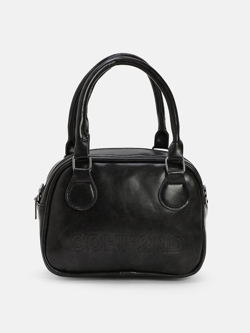 The Square-Bowling Hand Bag - Onyx Black