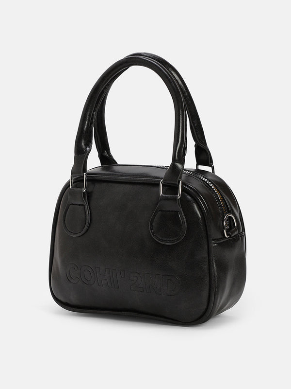The Square-Bowling Hand Bag - Onyx Black