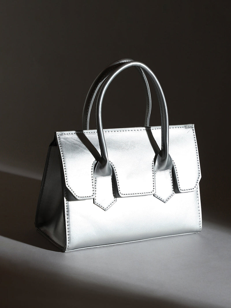 The Structural-Flap Hand Bag - Metallic Silver