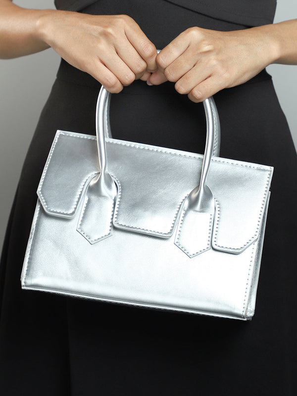 The Structural-Flap Hand Bag - Metallic Silver