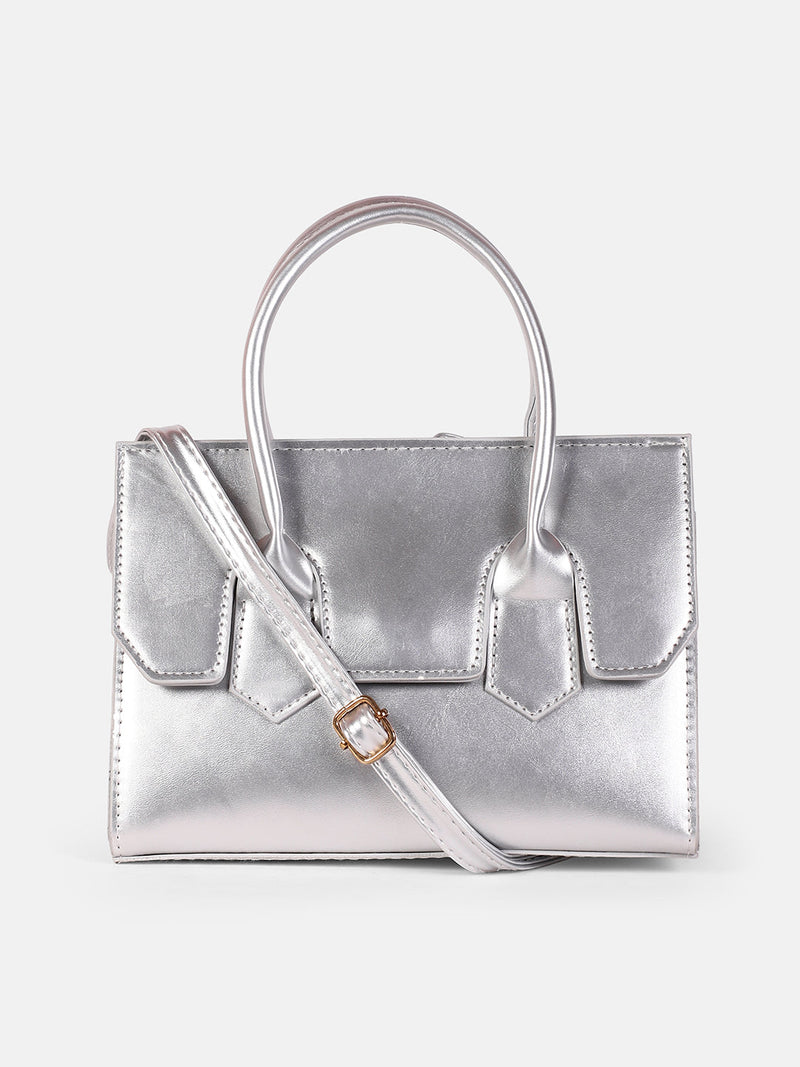 The Structural-Flap Hand Bag - Metallic Silver