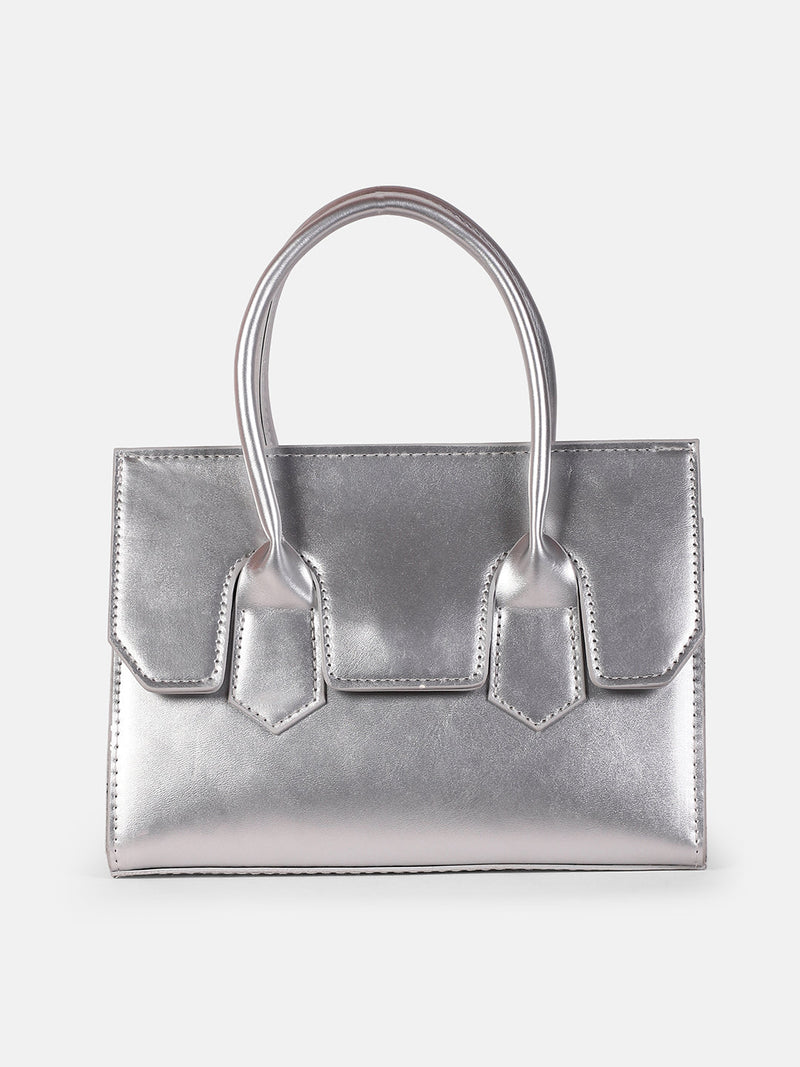 The Structural-Flap Hand Bag - Metallic Silver