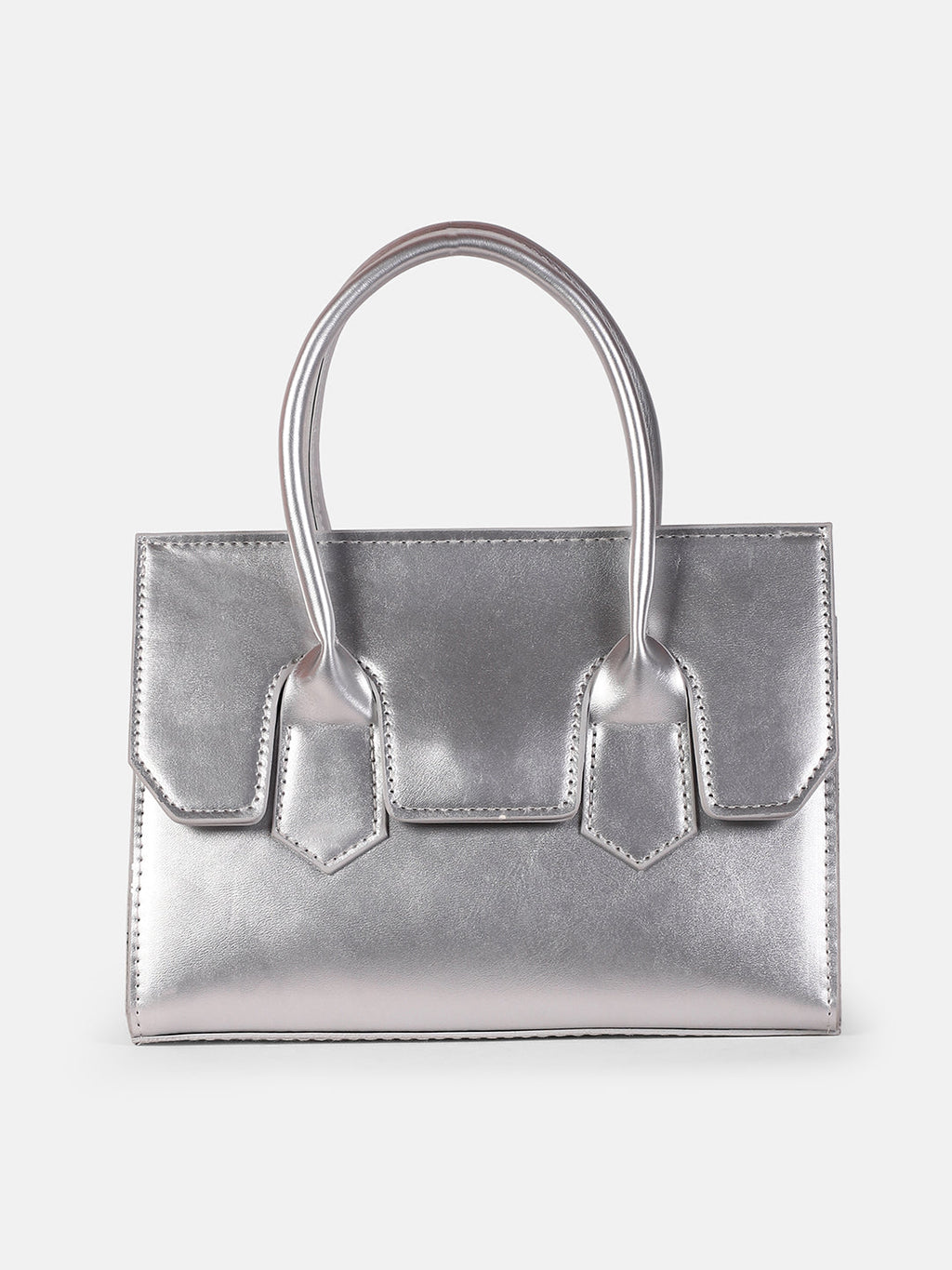 The Structural-Flap Hand Bag - Metallic Silver