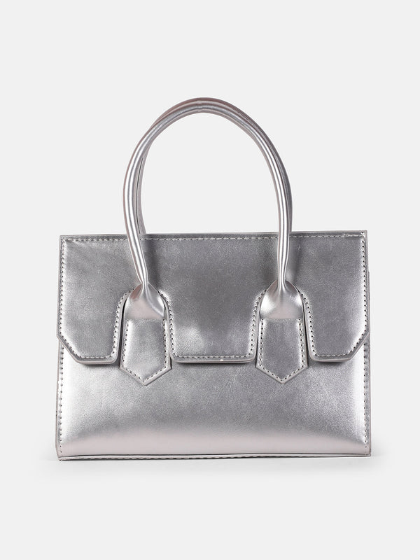 The Structural-Flap Hand Bag - Metallic Silver