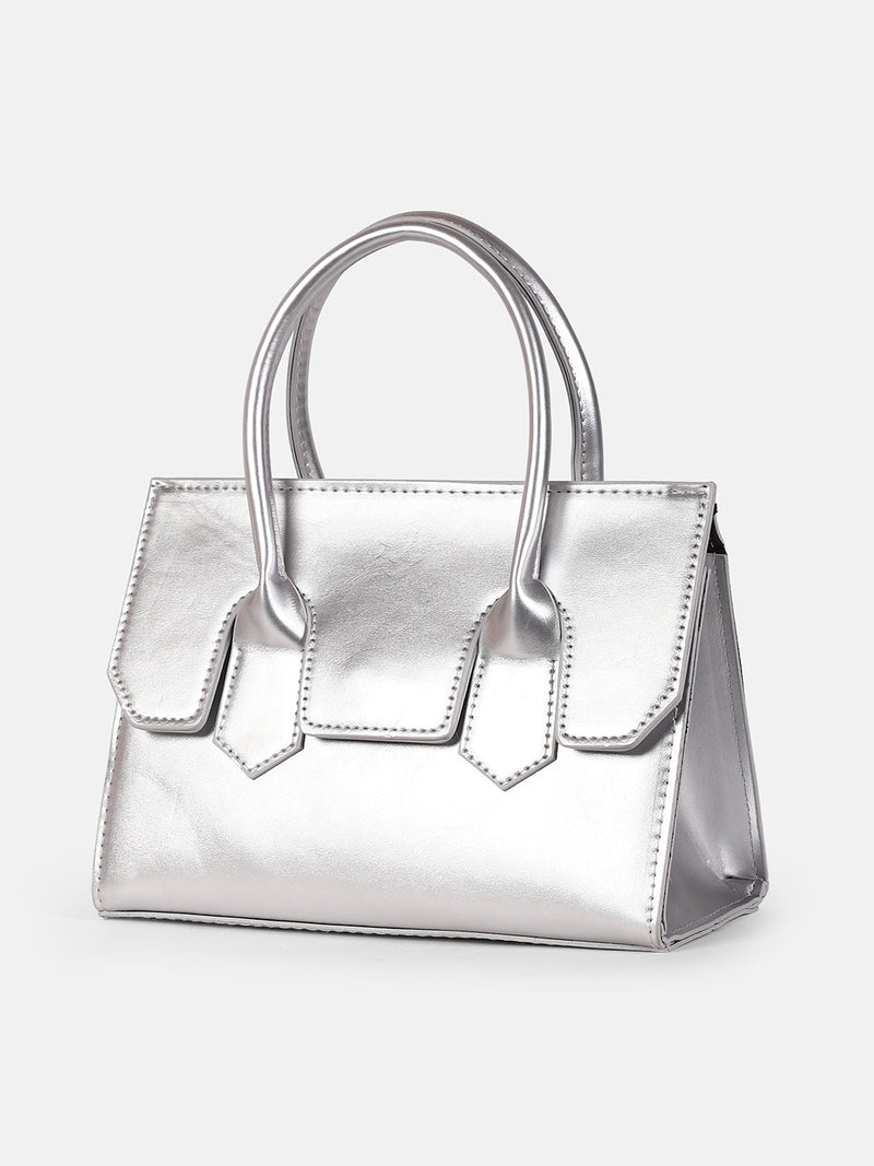 The Structural-Flap Hand Bag - Metallic Silver