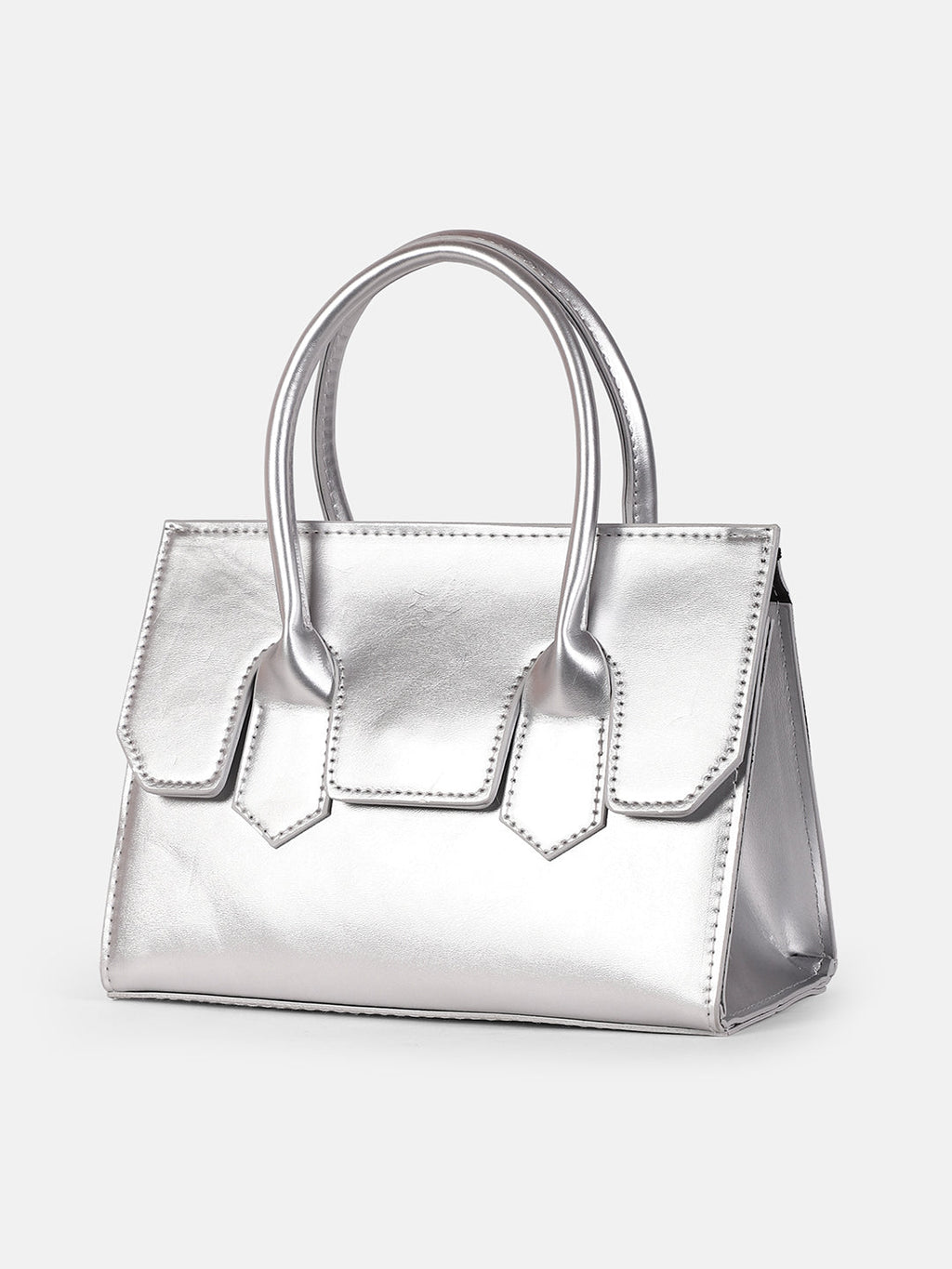 The Structural-Flap Hand Bag - Metallic Silver
