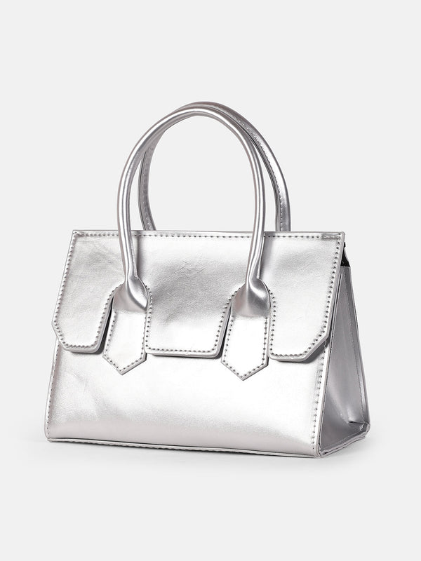 The Structural-Flap Hand Bag - Metallic Silver