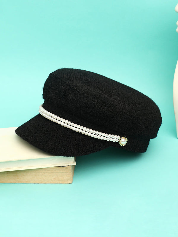 Pearl-Lined Breton Cap - Midnight Black
