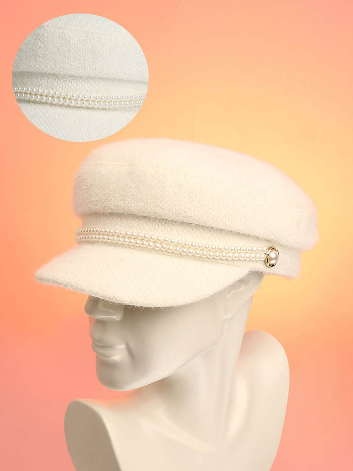 Pearl-Lined Breton Cap - Powder White