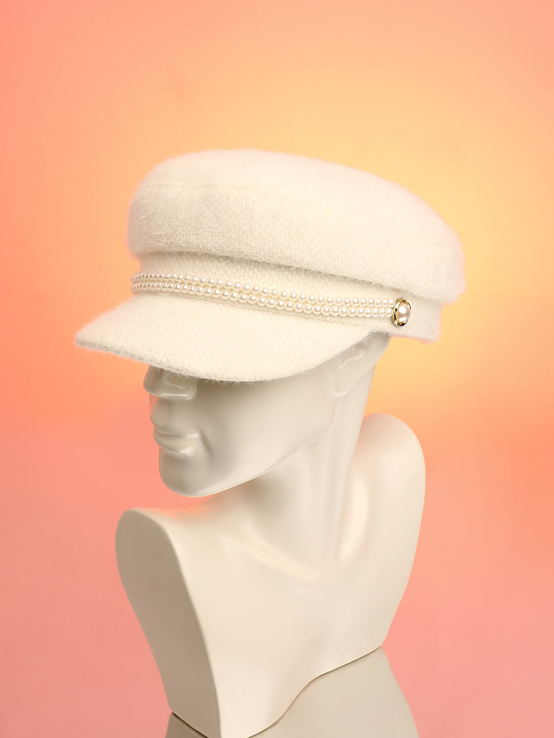 Pearl-Lined Breton Cap - Powder White