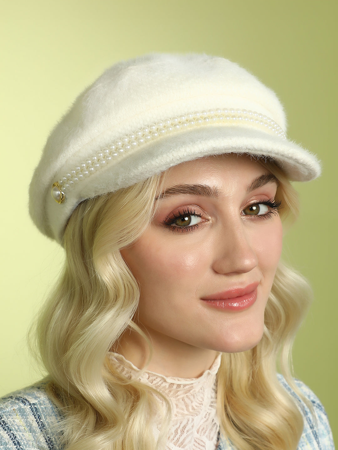Pearl-Lined Breton Cap - Powder White