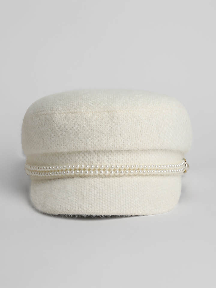 Pearl-Lined Breton Cap - Powder White