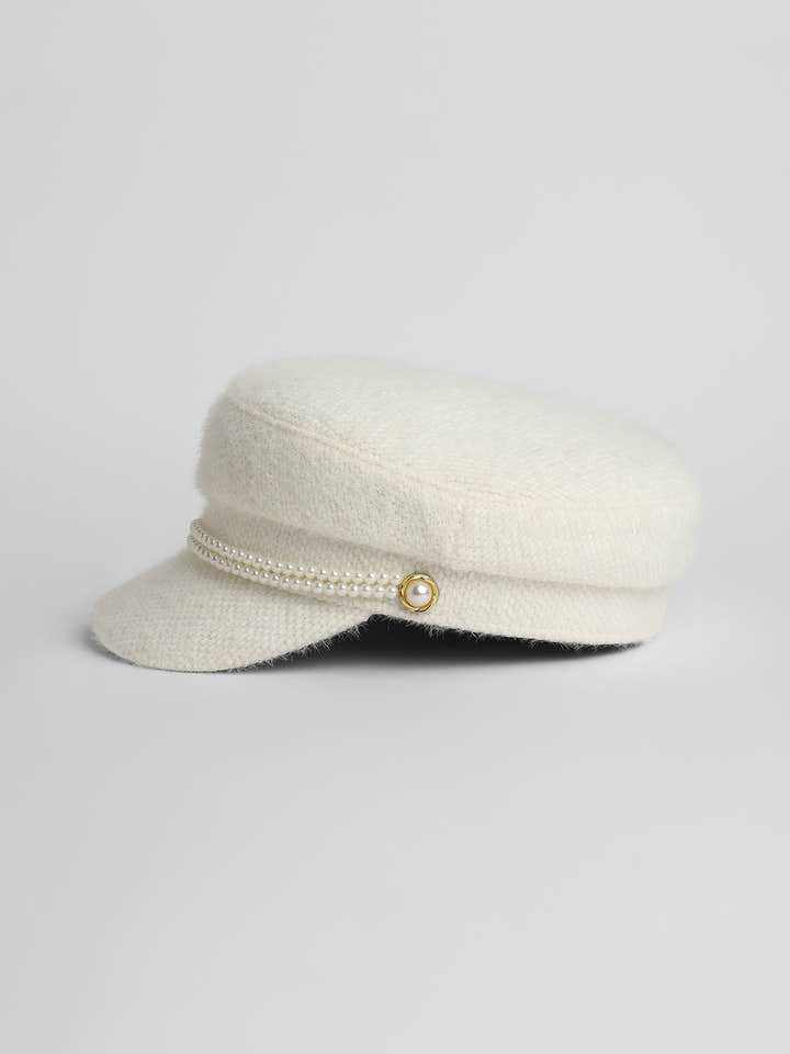 Pearl-Lined Breton Cap - Powder White