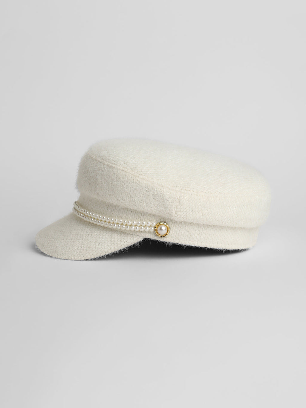Pearl-Lined Breton Cap - Powder White
