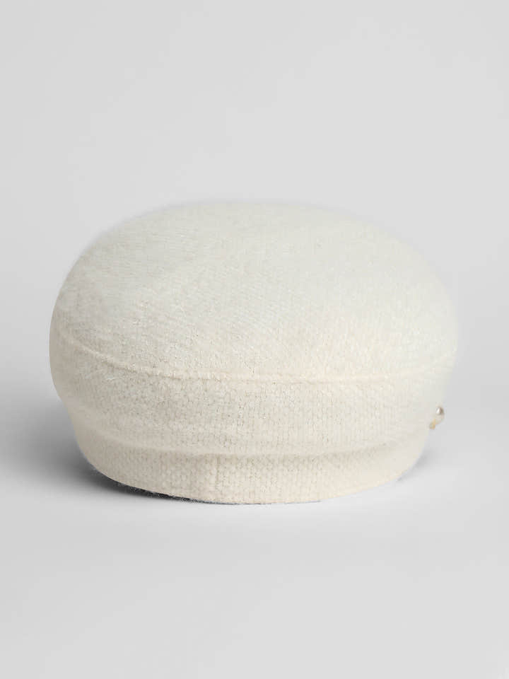 Pearl-Lined Breton Cap - Powder White