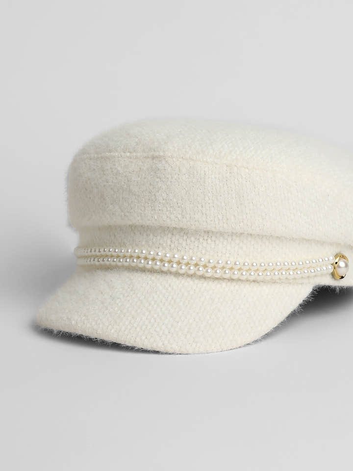 Pearl-Lined Breton Cap - Powder White