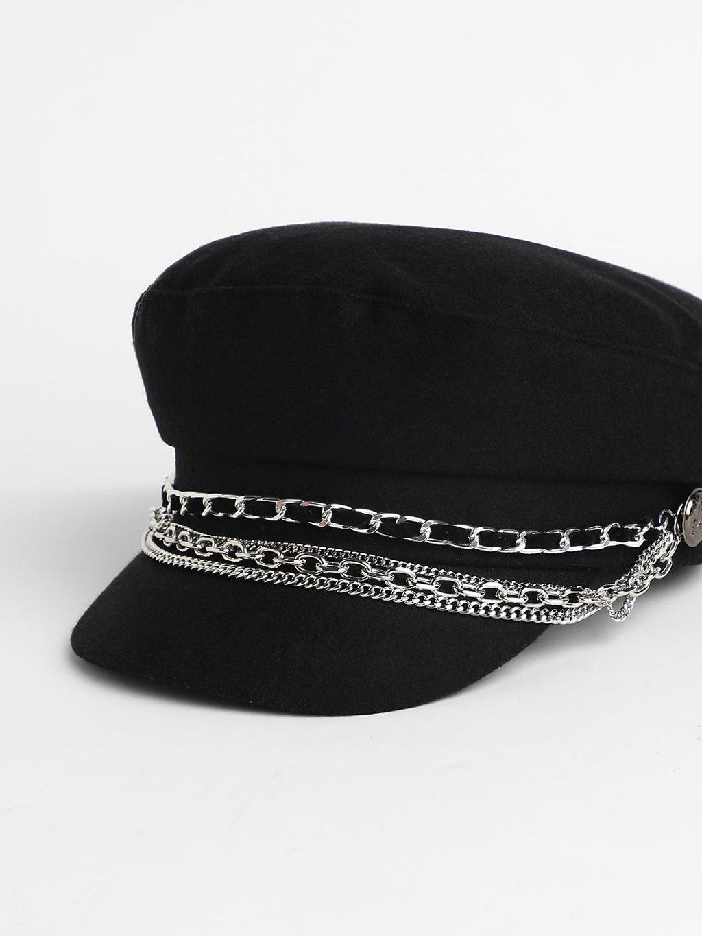 Chain-Lined Bakerboy Cap - Midnight Black