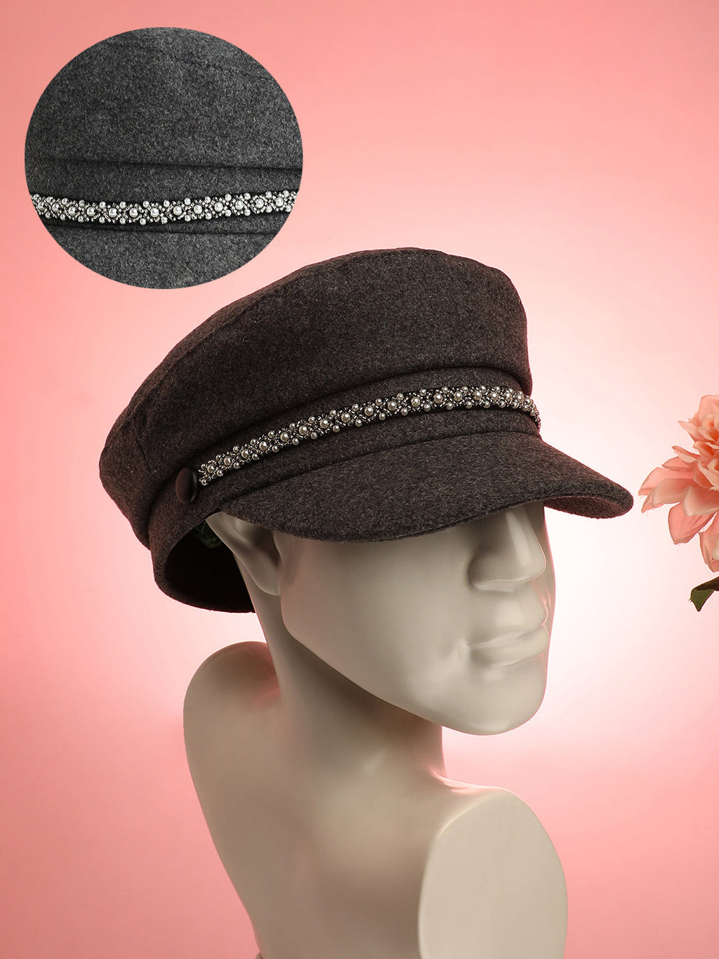 Embellish-Lined Breton Cap - Charcoal Grey