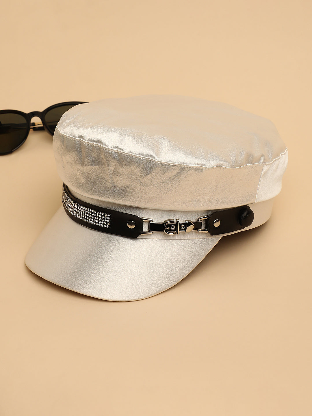 Embellished Satin Bakerboy Cap - Saltbox Beige