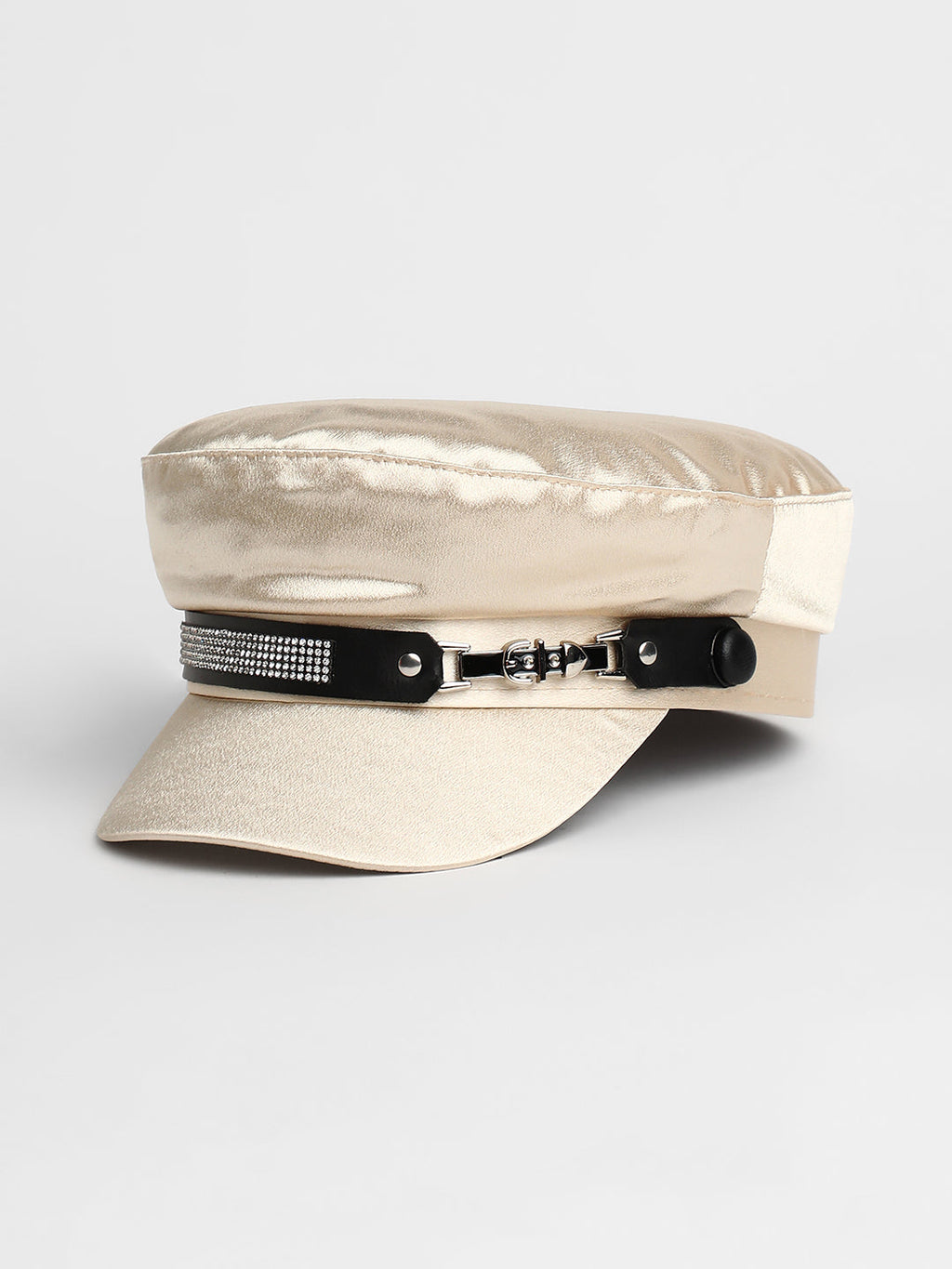 Embellished Satin Bakerboy Cap - Saltbox Beige