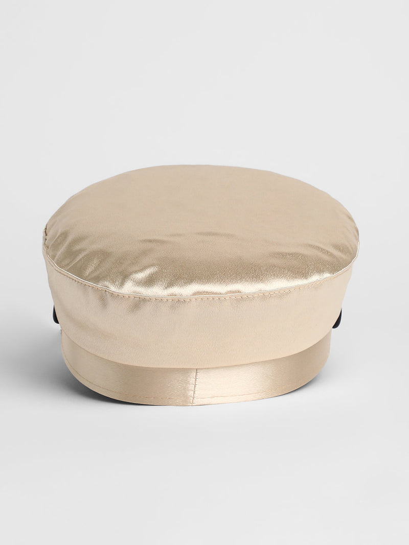 Embellished Satin Bakerboy Cap - Saltbox Beige