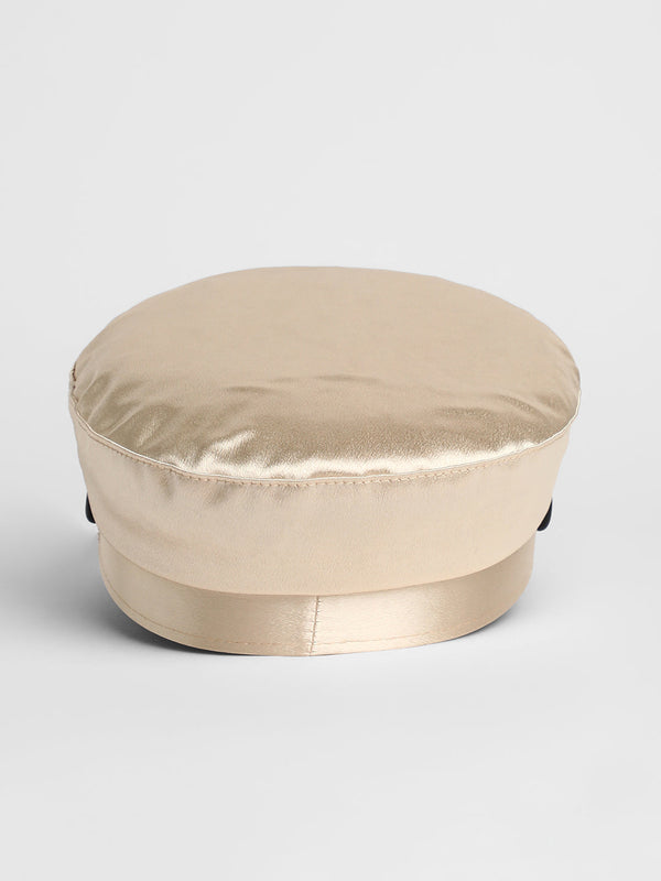 Embellished Satin Bakerboy Cap - Saltbox Beige