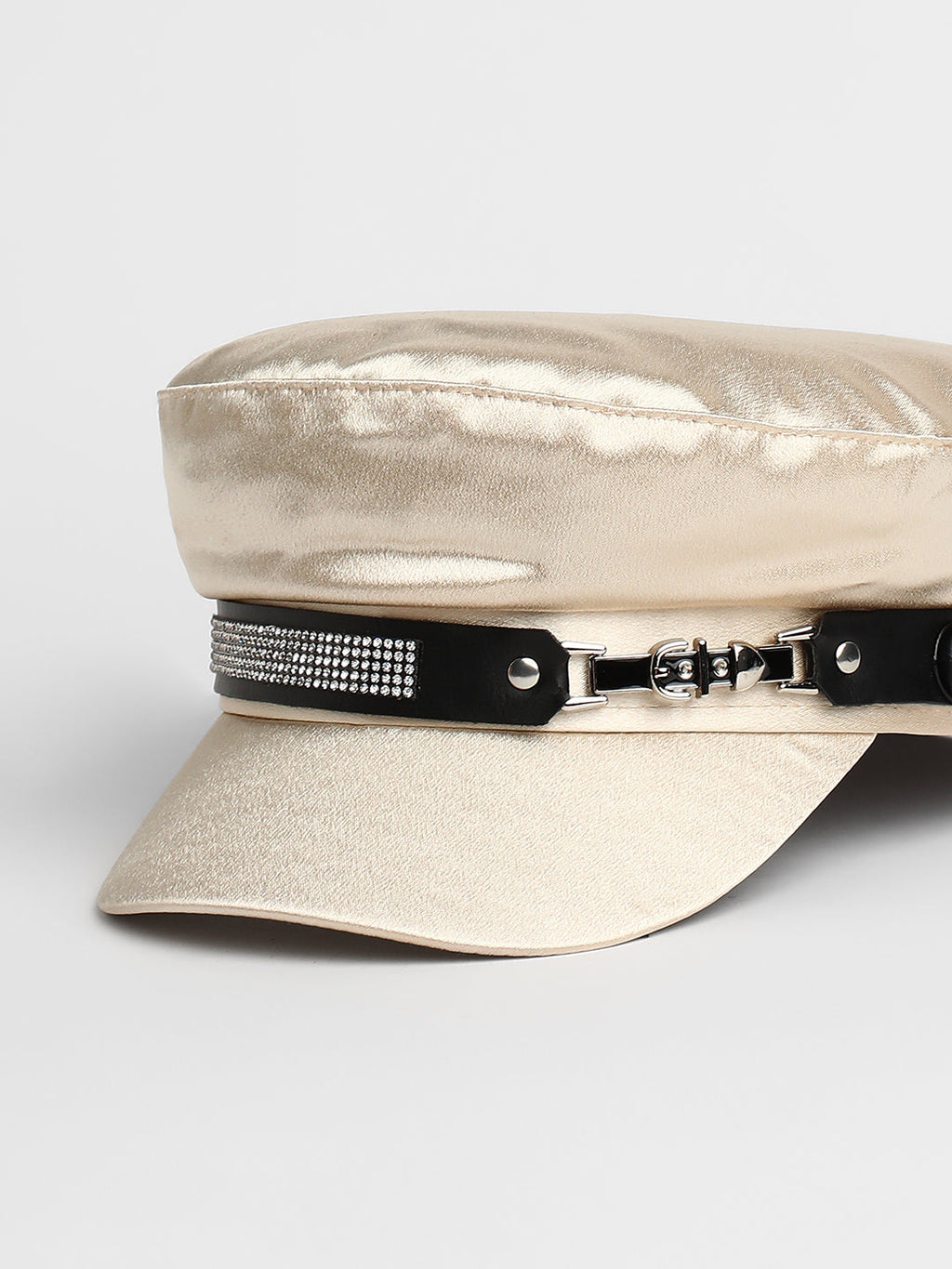 Embellished Satin Bakerboy Cap - Saltbox Beige