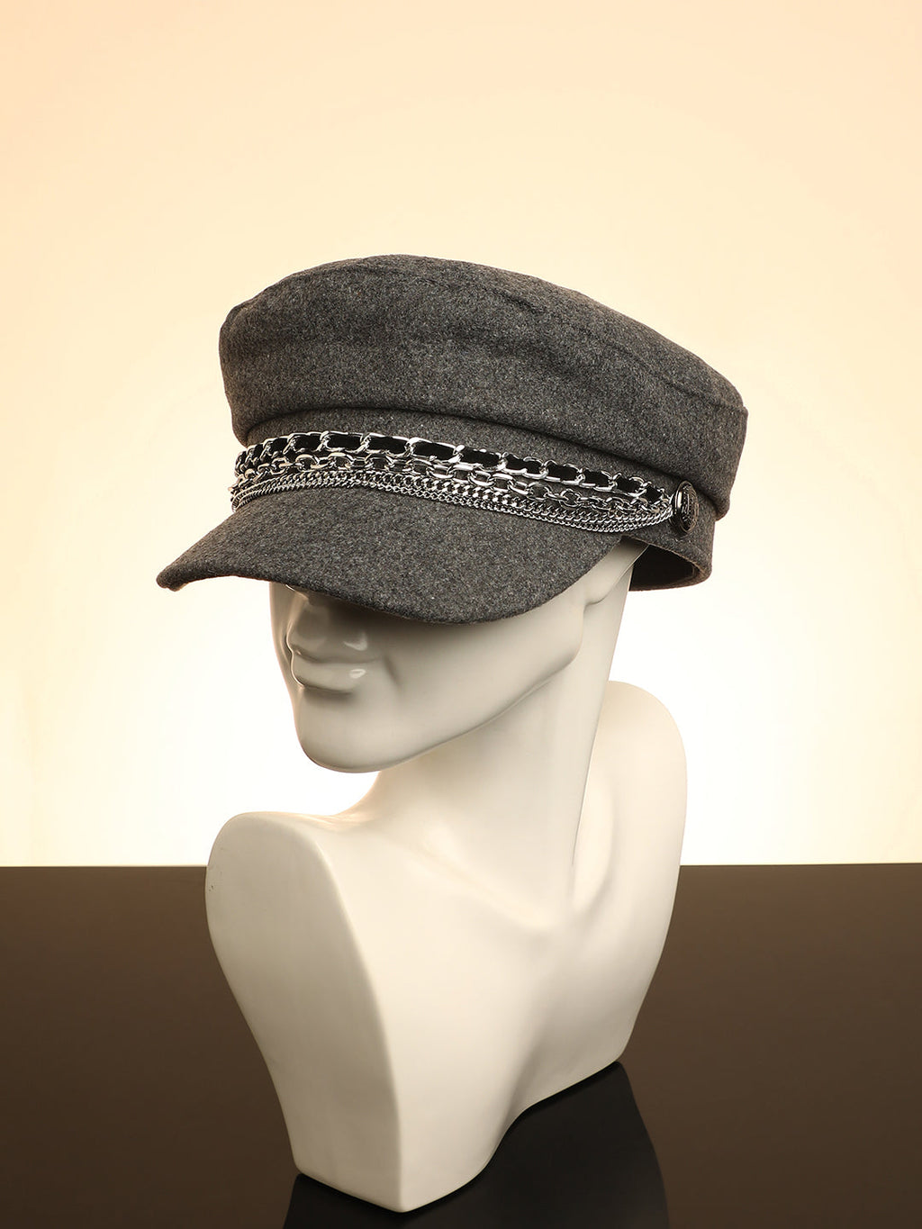 Chain-Lined Bakerboy Cap - Charcoal Grey