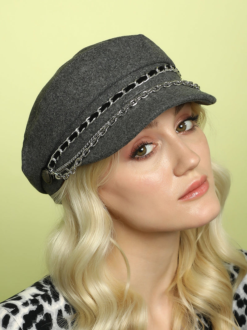 Chain-Lined Bakerboy Cap - Charcoal Grey