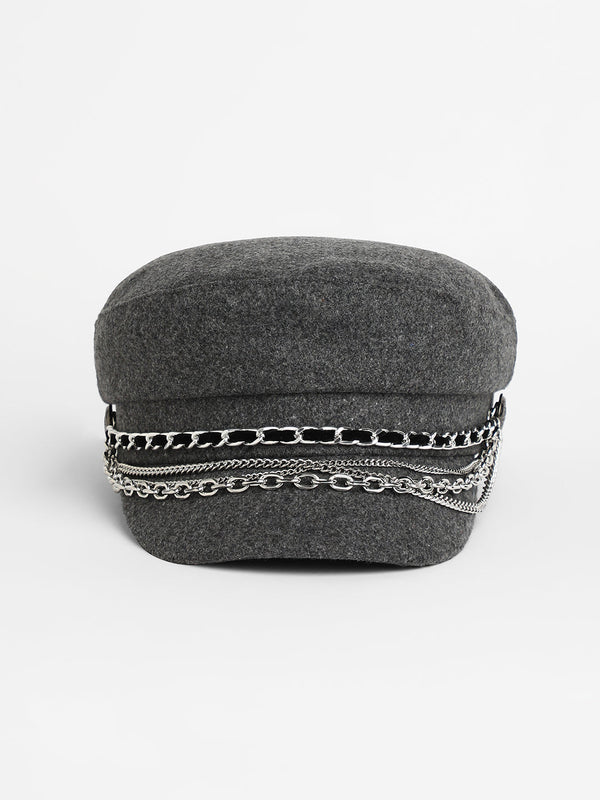 Chain-Lined Bakerboy Cap - Charcoal Grey