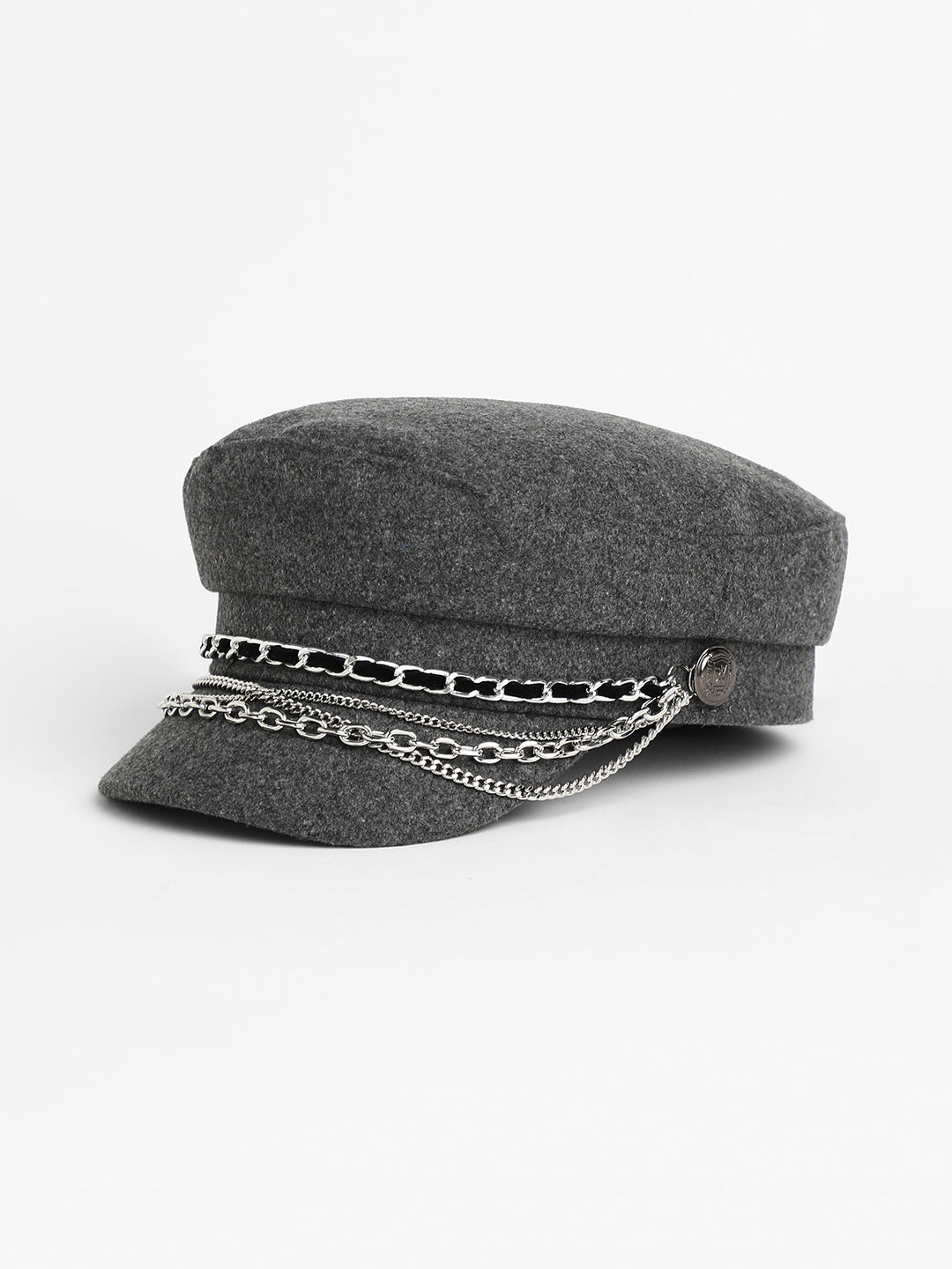 Chain-Lined Bakerboy Cap - Charcoal Grey